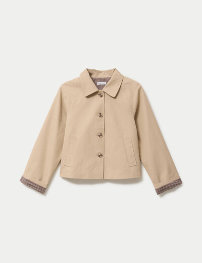 Veste courte boutonn&eacute;e doublure vichy beige femme