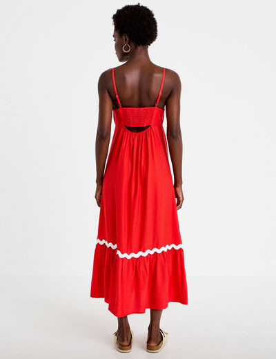 Robe longue &eacute;vas&eacute;e col v cr&ecirc;pe rouge femme