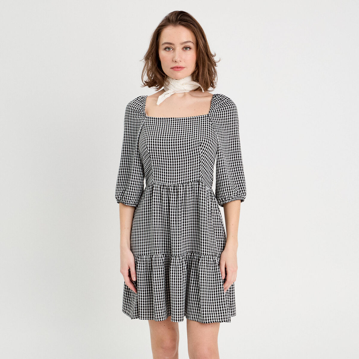 Robe &eacute;vas&eacute;e manches 3/4 blanc femme