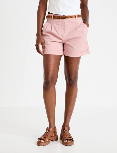 Short chino ceintur&eacute; rose pastel femme