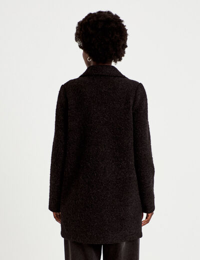 Manteau droit mi-long col tailleur noir femme