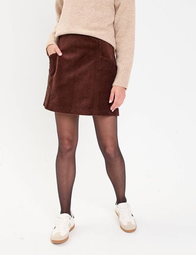 Jupe trap&egrave;ze en velours marron fonc&eacute; femme