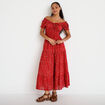 Robe longue &eacute;vas&eacute;e col carr&eacute; rouge femme