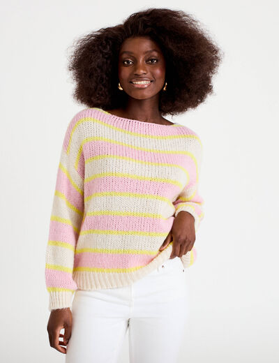 Pull col bateau manches longues jaune clair femme