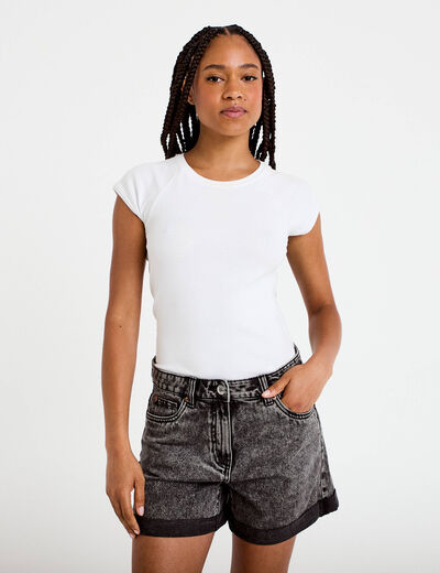 Short mom taille haute en jean denim noir femme