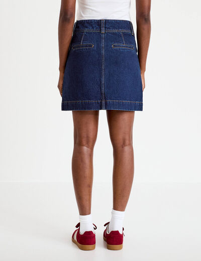 Jupe trap&egrave;ze courte en jean avec poches denim brut femme