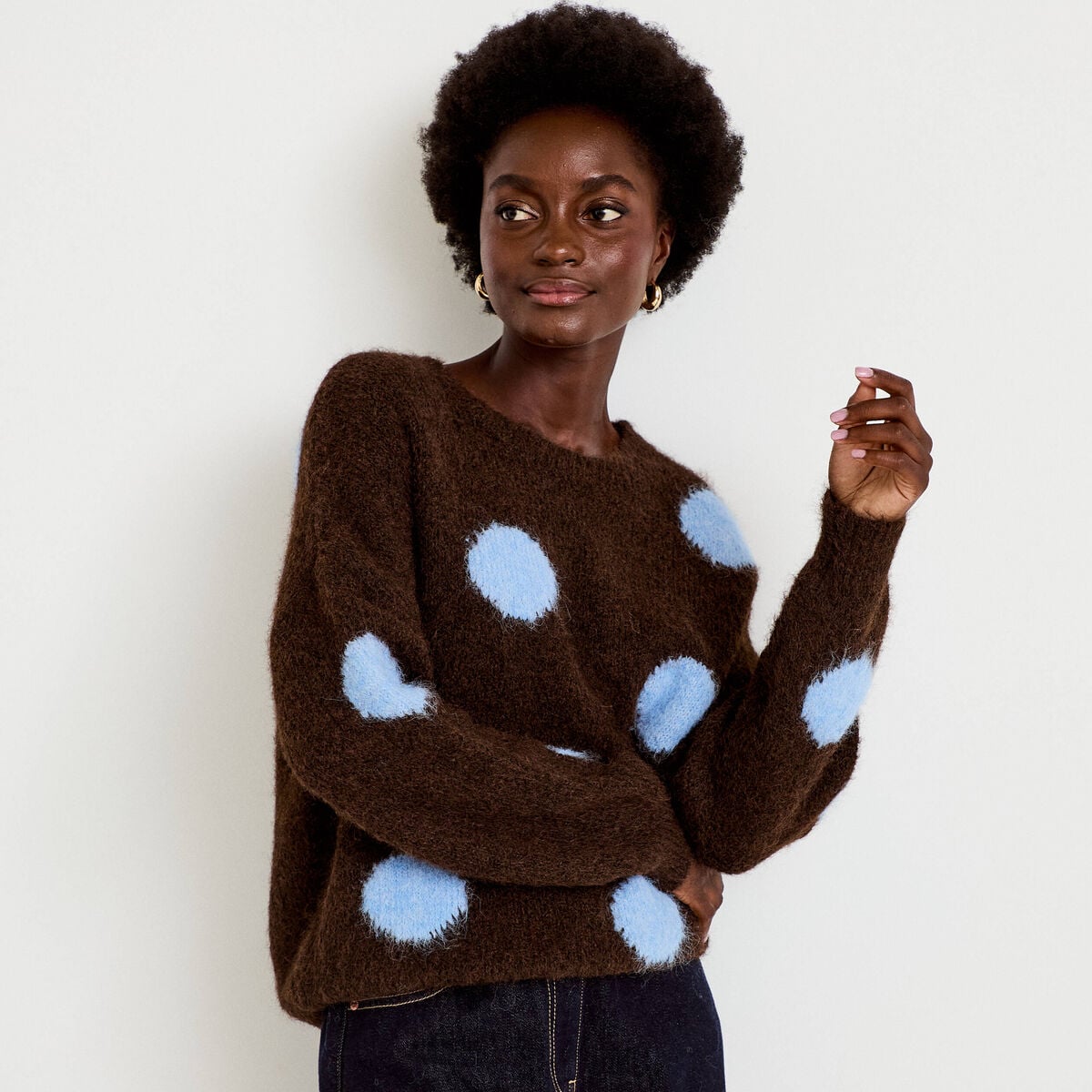 Pull manches longues marron fonc&eacute; femme