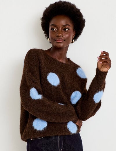 Pull manches longues marron fonc&eacute; femme