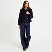 Gilet sans manches effet polaire col v bleu marine femme