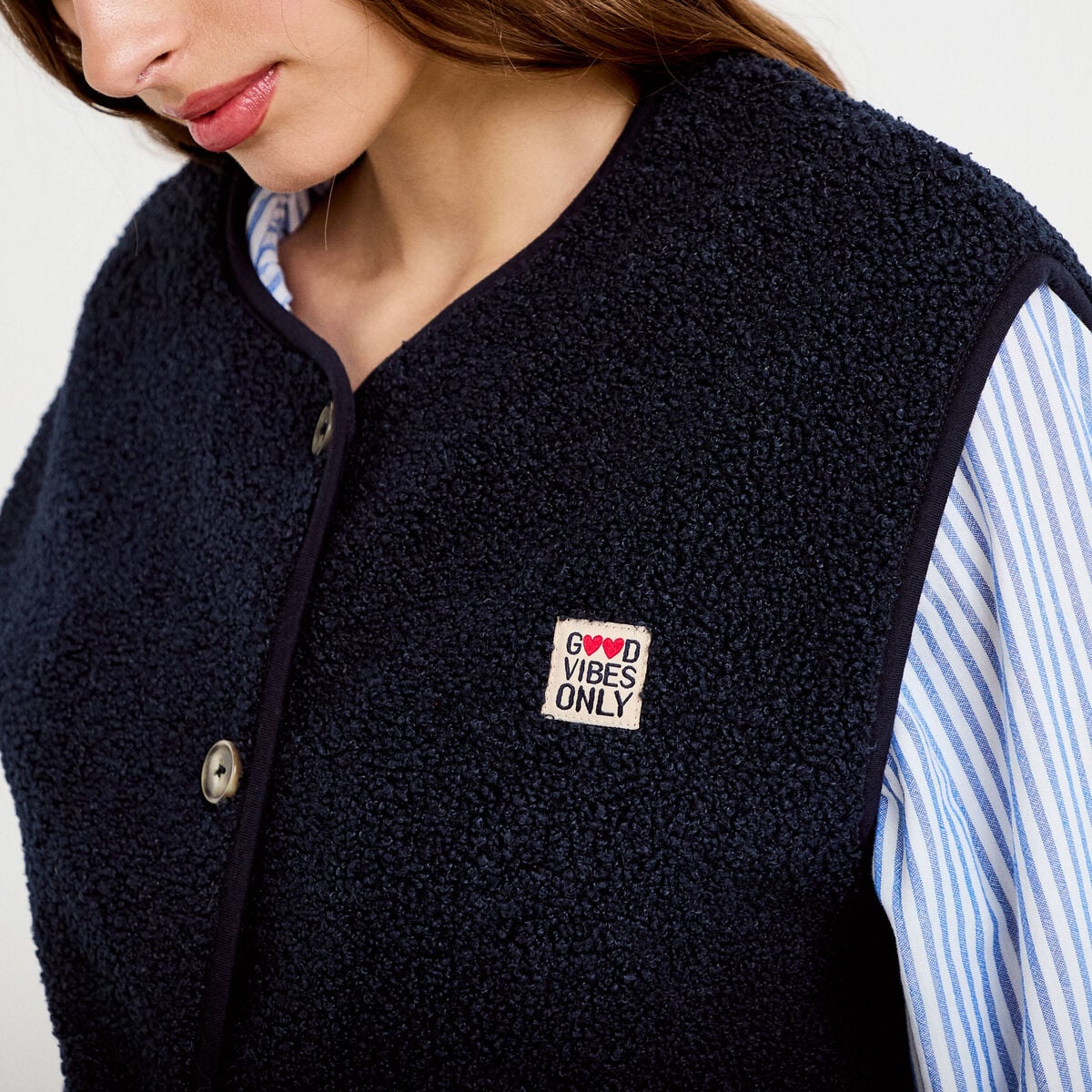 Veste sans manches fausse fourrure bleu marine femme