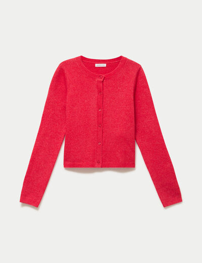 Gilet boutonn&eacute; manches longues rouge femme