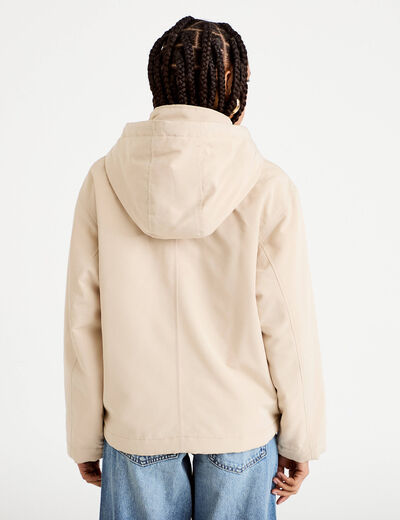 Parka courte &agrave; capuche manches longues beige femme