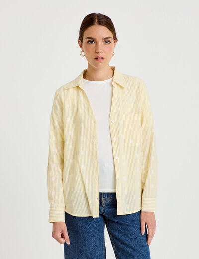 Chemise droite manches longues jaune citron femme