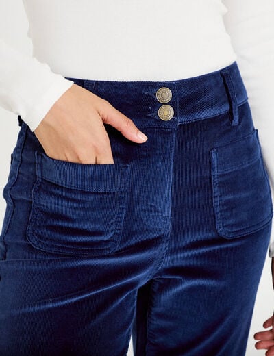 Pantalon bootcut taille haute velours bleu marine femme