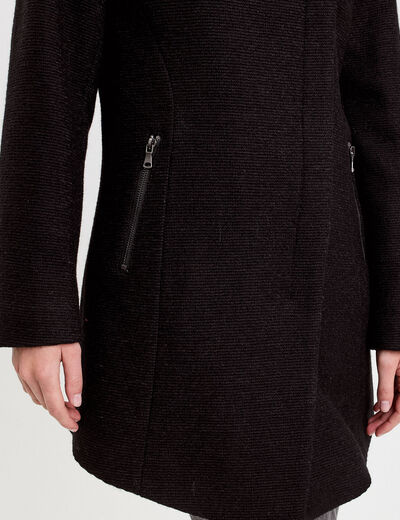 Manteau cintr&eacute; asym&eacute;trique noir femme