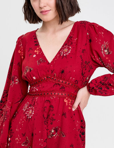 Robe &eacute;vas&eacute;e d&eacute;tails clout&eacute;s rouge fonc&eacute; femme