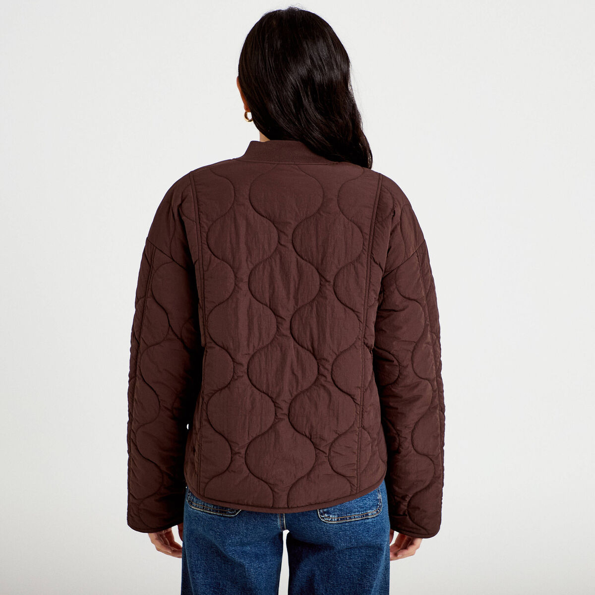 Veste ample manches longues marron fonc&eacute; femme