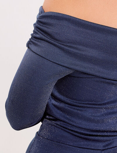 Combishort col bardot fils m&eacute;tallis&eacute;s bleu fonc&eacute; femme