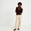 Blouse droite col v en dentelle marron fonc&eacute; femme