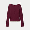 T-shirt c&ocirc;tel&eacute; ajust&eacute; manches longues bordeaux femme