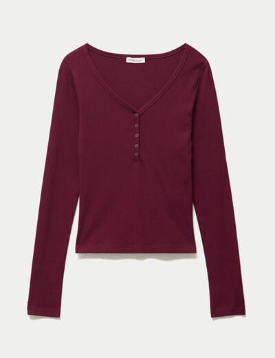 T-shirt c&ocirc;tel&eacute; ajust&eacute; manches longues bordeaux femme