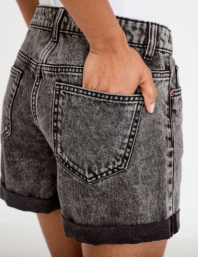 Short mom taille haute en jean denim noir femme