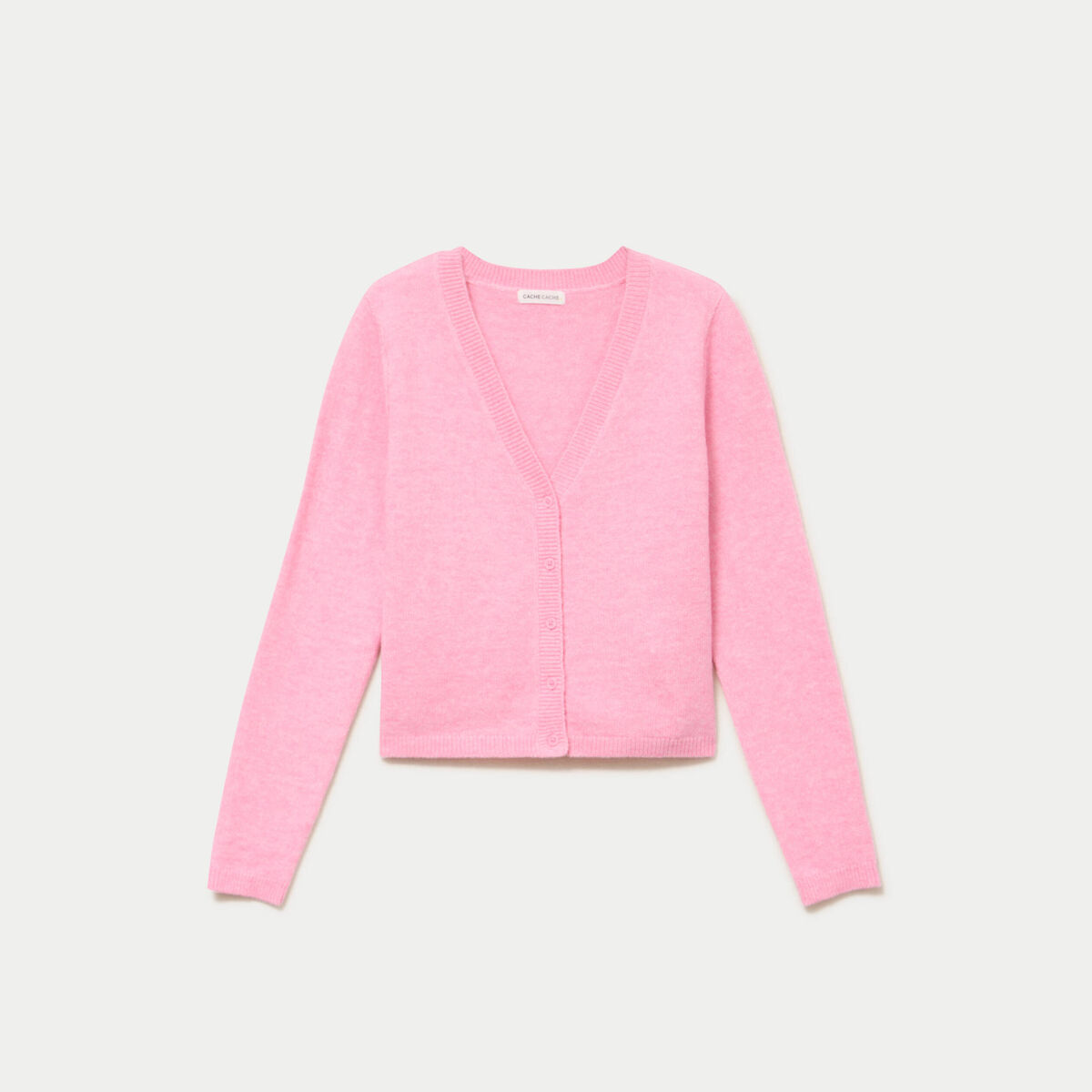 Gilet col v manches longues rose femme