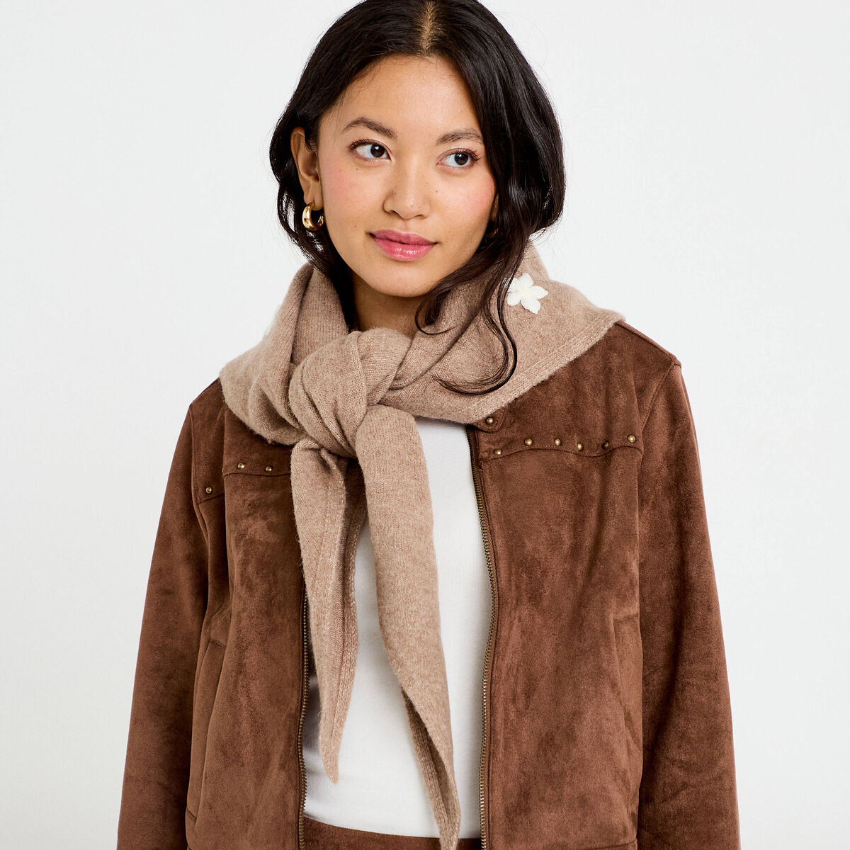 Foulard avec broderie beige femme