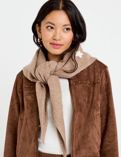 Foulard avec broderie beige femme