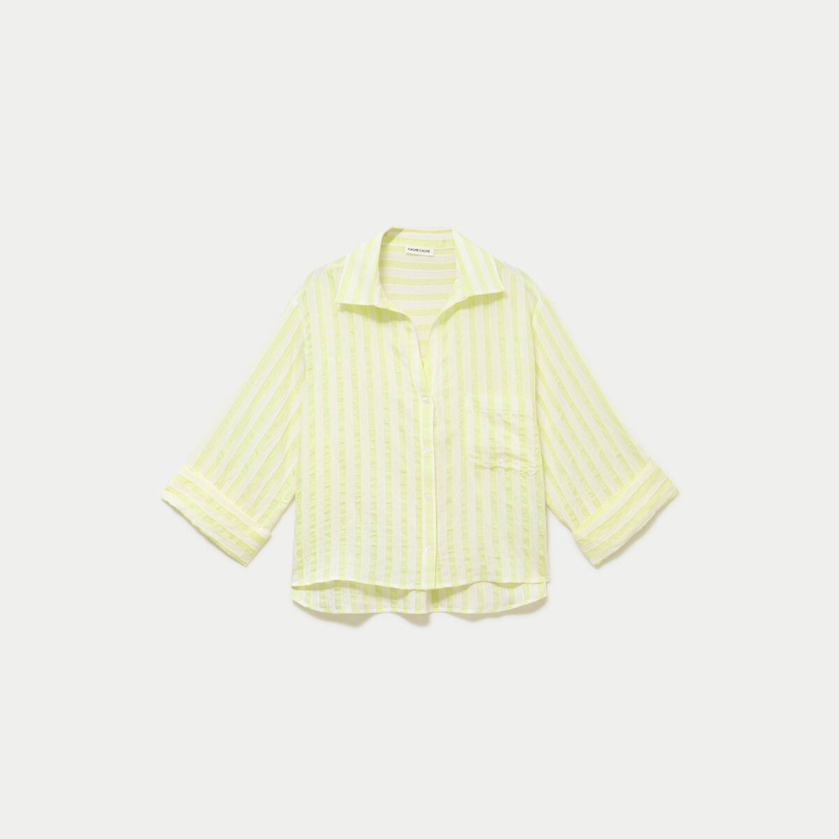 Blouse ample col tunisien manches 3/4 jaune femme