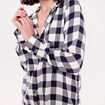 Chemise &agrave; carreaux fils m&eacute;tallis&eacute;s bleu femme