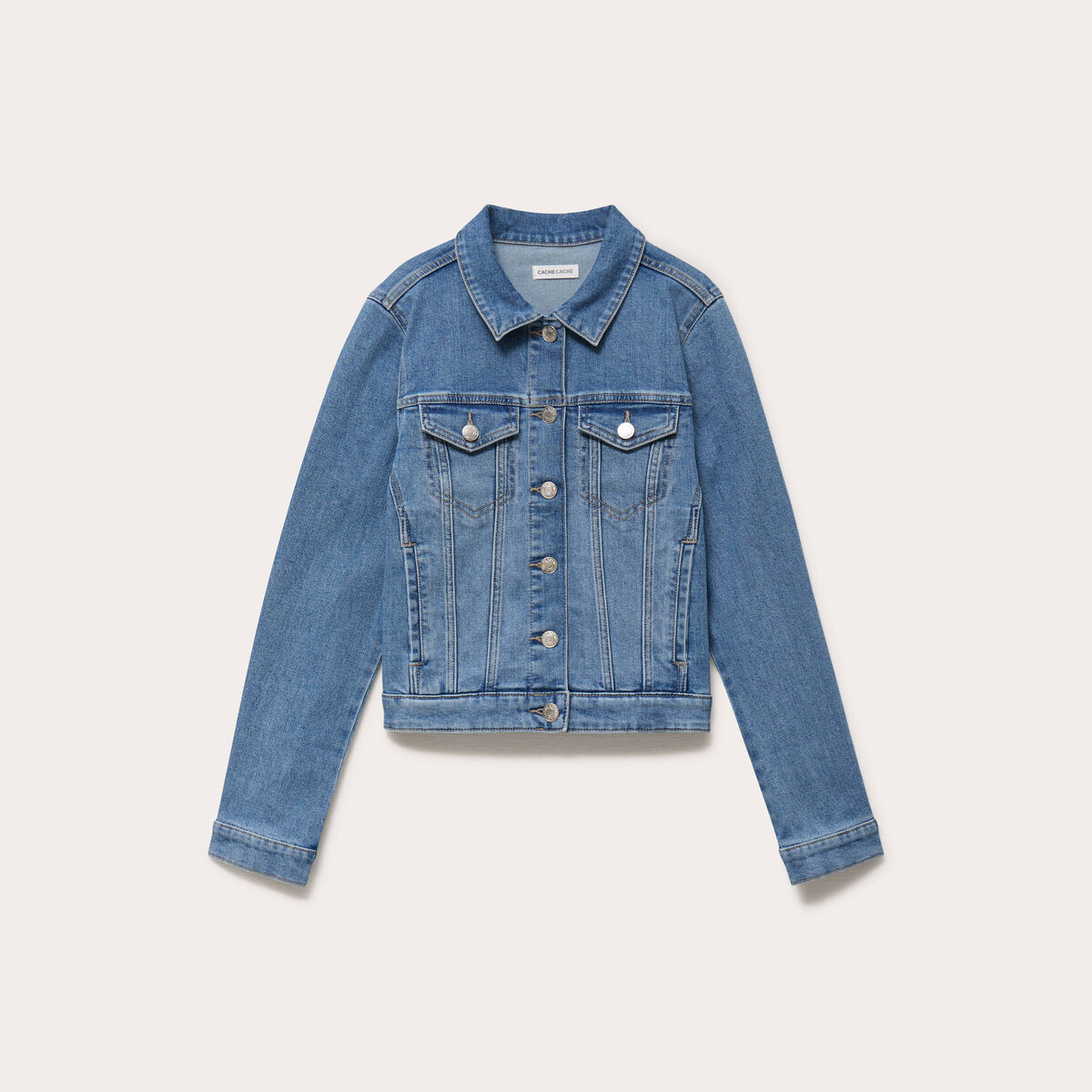 Veste cintr&eacute;e en jean col classique denim double stone femme
