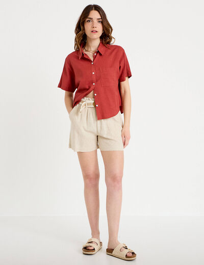 Chemise droite courte col classique vieux rose femme