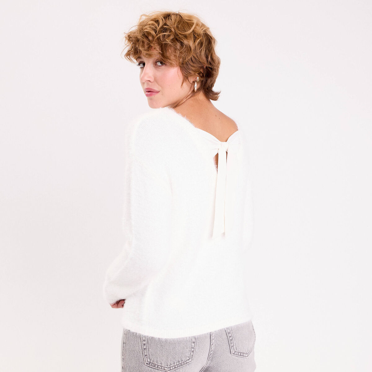 Pull dos nou&eacute; ecru femme