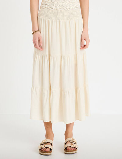 Jupon &eacute;vas&eacute; taille haute ecru femme