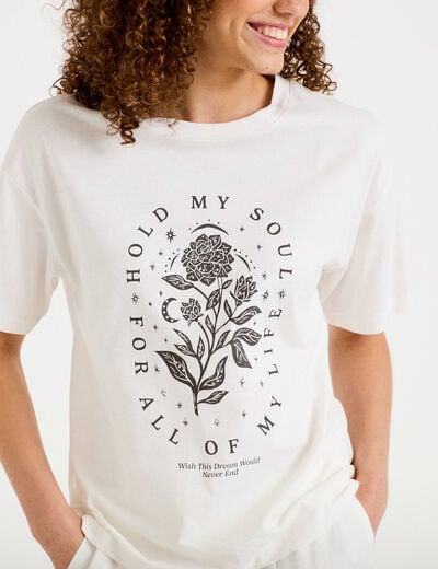 T-shirt oversize manches courtes ecru femme
