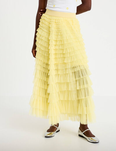 Jupe longue &eacute;vas&eacute;e jaune pastel femme