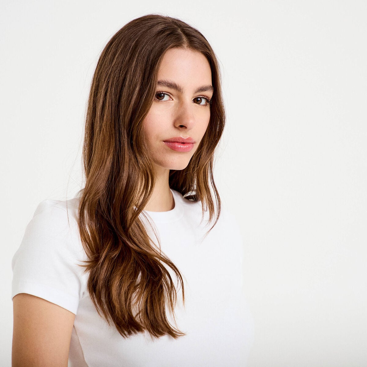 Top ajust&eacute; col rond manches courtes blanc femme
