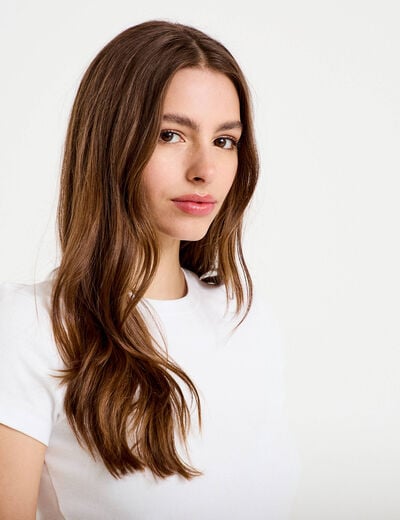 Top ajust&eacute; col rond manches courtes blanc femme