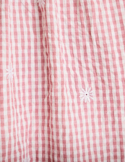 Blouse vichy brod&eacute;e rose femme