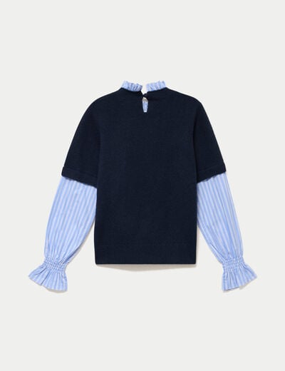 Pull col rond manches longues bleu marine femme