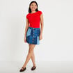Jupe courte &eacute;vas&eacute;e taille haute en jean denim double stone femme