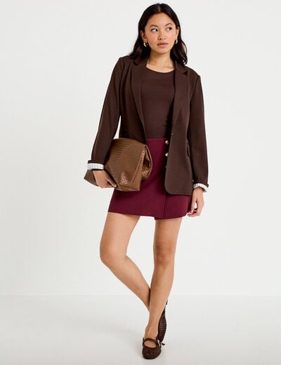 Jupe-short &eacute;vas&eacute;e taille haute bordeaux femme