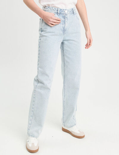 Jean droit taille haute bleu gris femme