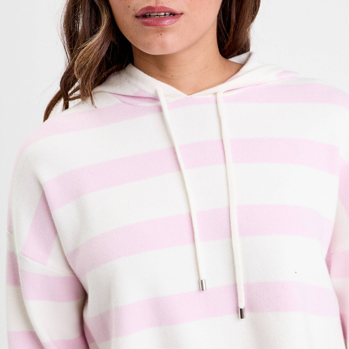 Pull &agrave; capuche manches longues rose poudr&eacute;e femme