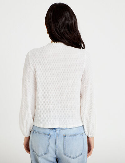 Blouse col rond manches longues ecru femme