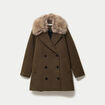 Manteau droit mi-long col tailleur vert kaki femme