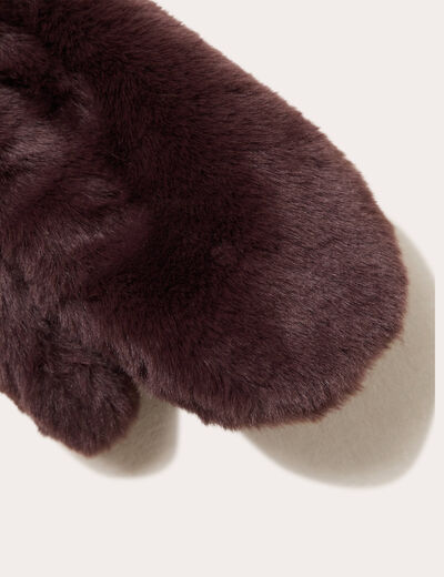 Set bandeau et gants fausse fourrure marron fonc&eacute; femme