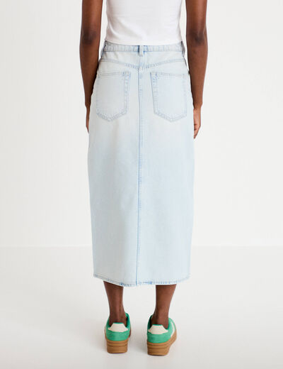 Jupe droite midi en jean 5 poches denim bleach femme