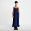 Robe longue &eacute;vas&eacute;e col v dentelle bleu marine femme